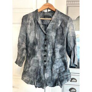 Trine Kryger Simonsen Women's Grey Linen Button Down Blouse US 8 Lagenlook Artsy